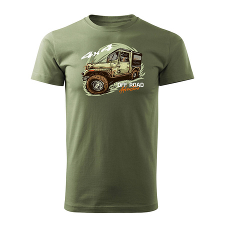 Wyprzedaż - koszulka rajdowa z jeepem jeep offroad off road off-road 4x4 męska khaki REGULAR