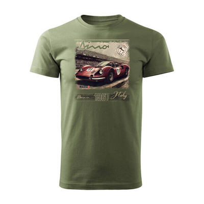 Koszulka z samochodem Ferrari Dino F1 Le Mans kolekcjonerska męska khaki REGULAR