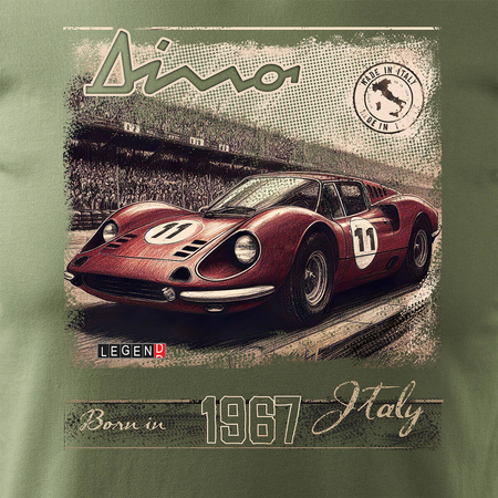 Koszulka z samochodem Ferrari Dino F1 Le Mans kolekcjonerska męska khaki REGULAR