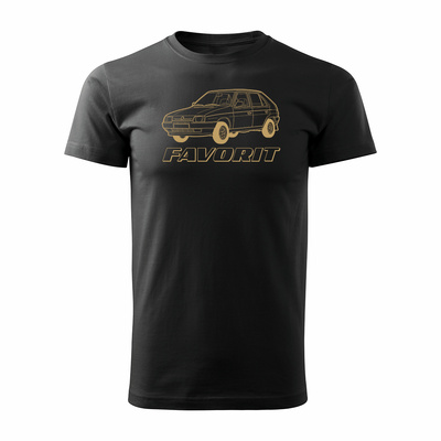 Koszulka z samochodem Skoda ze Skodą Favorit PRL legend męska czarna REGULAR
