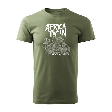 Wyprzedaż - koszulka motocyklowa z motocyklem Honda Africa Twin CRF1000L męska khaki