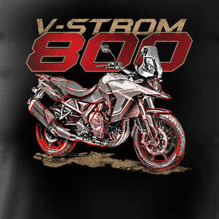 Koszulka z motocyklem na motor Suzuki V-strom Vstrom 800 męska czarna REGULAR