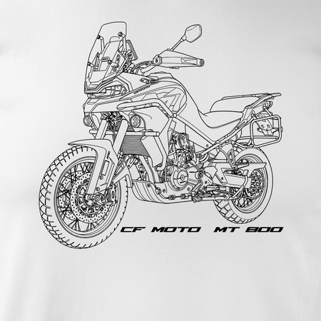 Koszulka motocyklowa z motocyklem turystycznym CF MOTO MT 800 męska biała