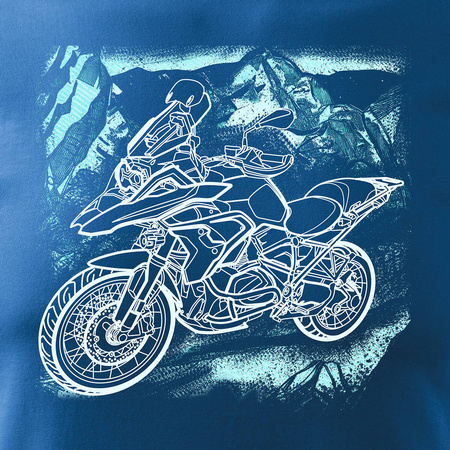 Wyprzedaż - koszulka motocyklowa z motocyklem na motor BMW GS 1250 ADVENTURE męska niebieska REGULAR