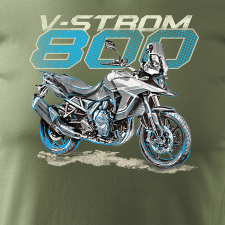 Koszulka z motocyklem na motor Suzuki V-strom Vstrom 800 męska khaki REGULAR