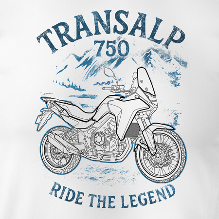 Koszulka motocyklowa z motocyklem na motor Honda Transalp 750 męska biała