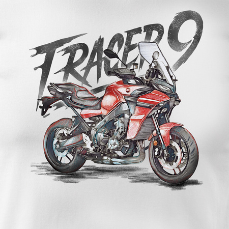 Koszulka motocyklowa z motocyklem na motor Yamaha Tracer 9 900 męska biała