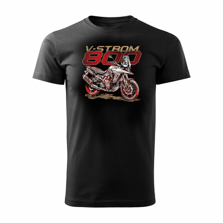 Koszulka z motocyklem na motor Suzuki V-strom Vstrom 800 męska czarna REGULAR