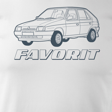 Koszulka z samochodem Skoda ze Skodą Favorit PRL legend męska biała REGULAR