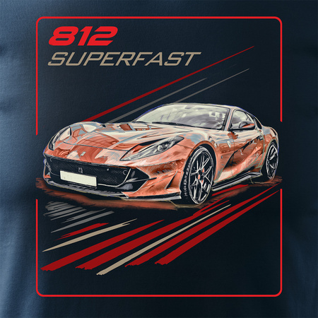 Koszulka z samochodem Ferrari 812 Superfast męska granatowa REGULAR