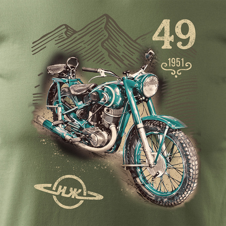 Koszulka z motocyklem motocykl Iz 49 legend męska khaki REGULAR