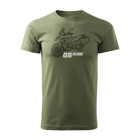 Wyprzedaż - koszulka motocyklowa z motocyklem na motor BMW GS R 1300 kolekcjonerska męska khaki REGULAR