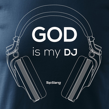 Wyprzedaż - koszulka ze słuchawkami słuchawki dla DJ God is My DJ męska granatowa REGULAR