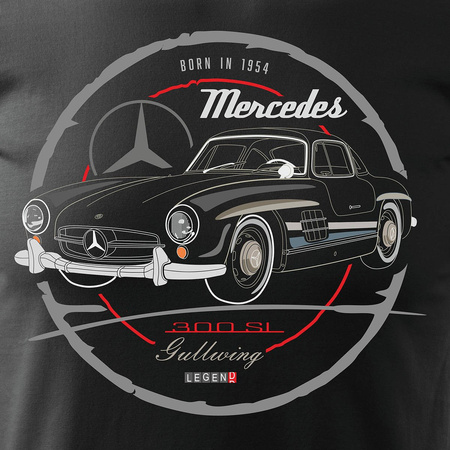 Koszulka z samochodem Mercedes 300 SL GULLWING męska czarna REGULAR