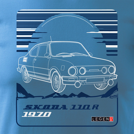 Wyprzedaż - koszulka z samochodem Skoda 110 R PRL legend męska niebieska REGULAR