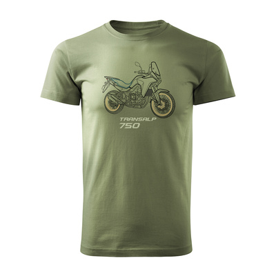 Koszulka motocyklowa z motocyklem na motor Honda Transalp 750 męska khaki