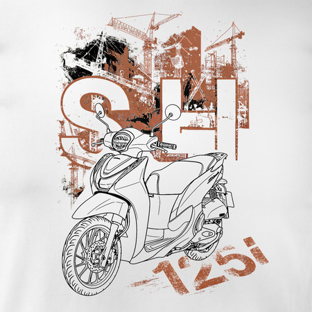 Koszulka motocyklowa z motocyklem skuterem skuter na motor Honda SH125i SH 125 i męska biała