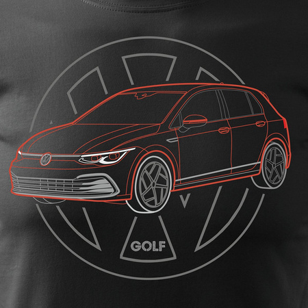 Koszulka z samochodem VW Golf 8 VIII męska czarna REGULAR