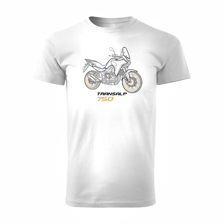 Koszulka motocyklowa z motocyklem na motor Honda Transalp 750 męska biała