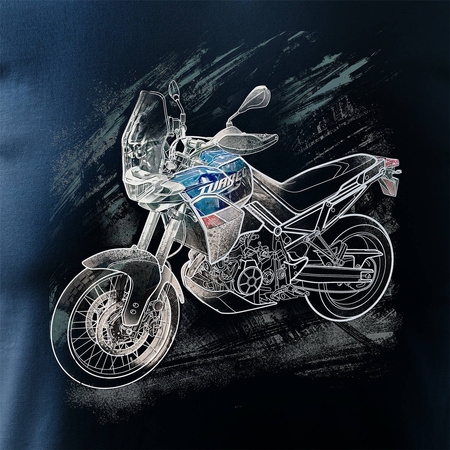Wyprzedaż - koszulka motocyklowa z motocyklem na motor Aprilla Tuareg 660 męska granatowa