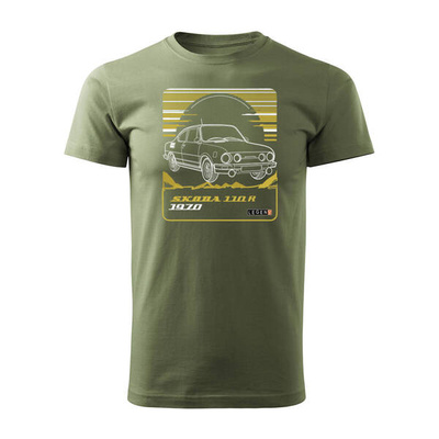 Koszulka z samochodem Skoda 110 R PRL legend męska khaki REGULAR