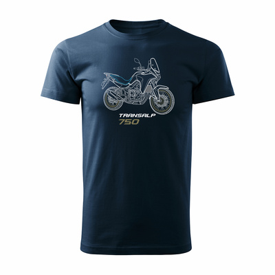Koszulka motocyklowa z motocyklem na motor Honda Transalp 750 męska granatowa