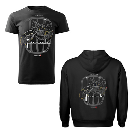 Zestaw bluza z kapturem z koszulką koszulka z motocyklem Junak M10 męska czarna