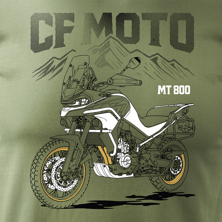 Koszulka motocyklowa z motocyklem turystycznym CF MOTO MT 800 męska khaki