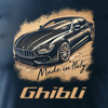 Koszulka samochodowa z samochodem Maserati Ghibli męska granatowa REGULAR
