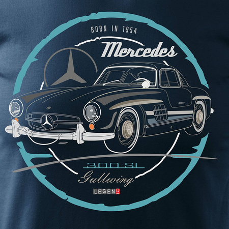 Koszulka z samochodem Mercedes 300 SL GULLWING męska granatowa REGULAR