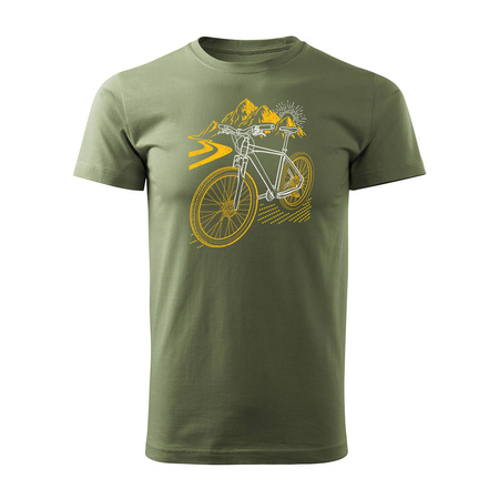 Wyprzedaż - koszulka rowerowa na rower z rowerem górskim MTB Góry Mountain Bike męska khaki REGULAR