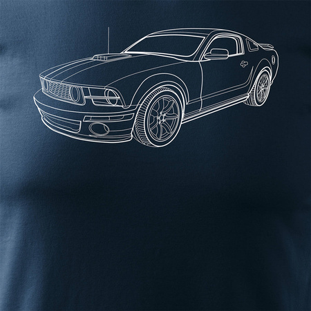 Wyprzedaż - koszulka motoryzacyjna z Fordem Mustangiem Ford Mustang męska granatowa REGULAR