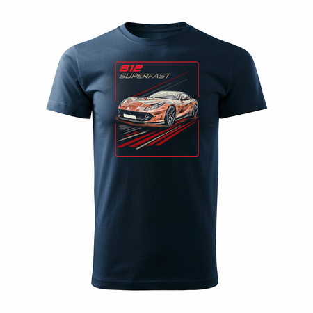 Koszulka z samochodem Ferrari 812 Superfast męska granatowa REGULAR