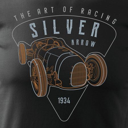 Koszulka z samochodem F1 Silver Arrow Formuła 1 męska czarna REGULAR