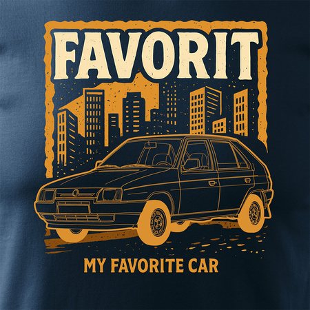 Koszulka z samochodem Skoda ze Skodą Favorit PRL legend męska granatowa REGULAR