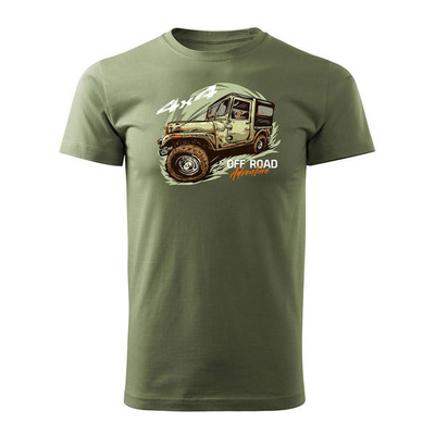 Wyprzedaż - koszulka rajdowa z jeepem jeep offroad off road off-road 4x4 męska khaki REGULAR
