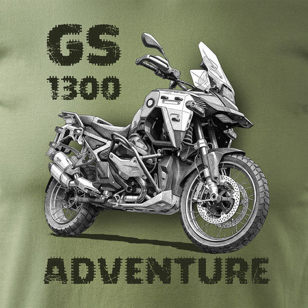 Koszulka motocyklowa z motocyklem na motor BMW GS R 1300 Adventure męska khaki REGULAR