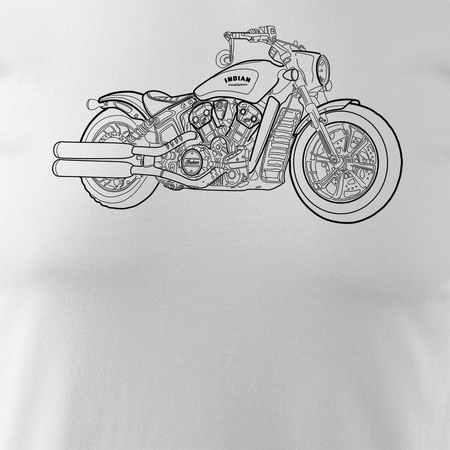 Koszulka motocyklowa z motocyklem na motor Indian Scout Bobber męska biała REGULAR