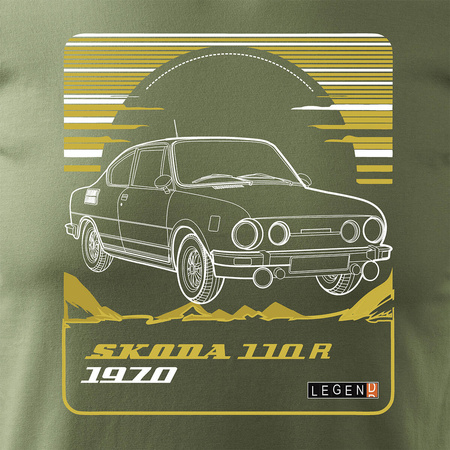 Wyprzedaż - koszulka z samochodem Skoda 110 R PRL legend męska khaki REGULAR