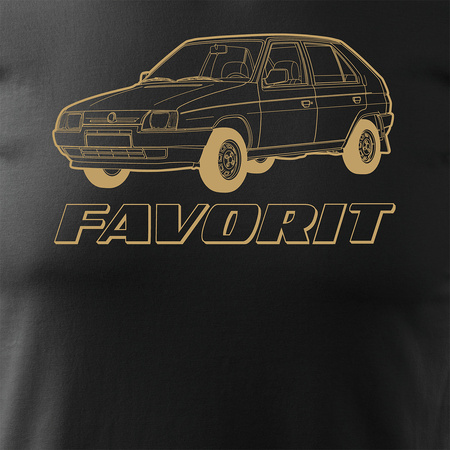 Koszulka z samochodem Skoda ze Skodą Favorit PRL legend męska czarna REGULAR