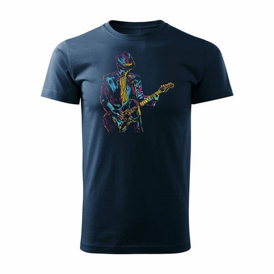 Wyprzedaż - Koszulka rock rockowa jazz z gitarą dla gitarzysty męska granatowa REGULAR