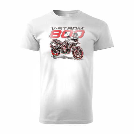 Koszulka z motocyklem na motor Suzuki V-strom Vstrom 800 męska biała REGULAR