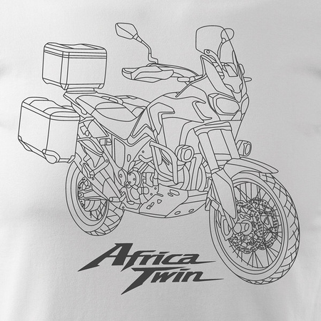 Wyprzedaż - Koszulka motocyklowa z motocyklem na motor Honda Africa Twin męska biała REGULAR