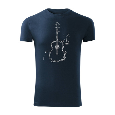 Wyprzedaż - koszulka rock rockowa jazz z gitarą dla gitarzysty męska granatowa SLIM
