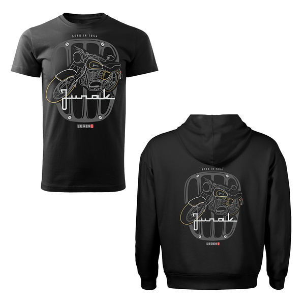 Zestaw bluza z kapturem z koszulką koszulka z motocyklem Junak M10 męska czarna