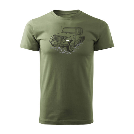 Wyprzedaż - koszulka Jeep Wrangler Rubicon z samochodem Jeep Wrangler męska khaki REGULAR