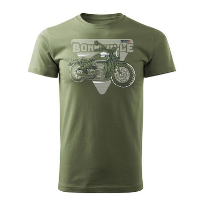 Koszulka motocyklowa na motor z motocyklem Triumph Bonneville męska khaki REGULAR