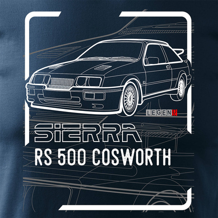 Koszulka z samochodem Ford Sierra RS 500 z Fordem Sierra RS 500 cosworth męska granatowa