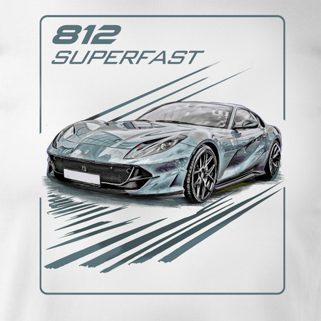 Koszulka z samochodem Ferrari 812 Superfast męska biała REGULAR