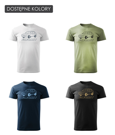 Koszulka z samochodem Skoda ze Skodą Favorit PRL legend męska khaki REGULAR
